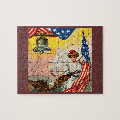 Vintage Lady Eagle Flag and Liberty Bell Mosiac Jigsaw Puzzle