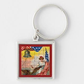 Vintage Lady, Eagle, Flag and Liberty Bell Mosiac Keychain
