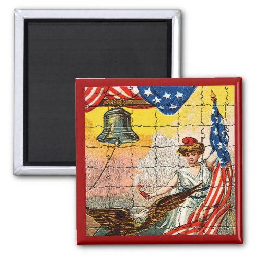 Vintage Lady Eagle Flag and Liberty Bell Mosiac Magnet