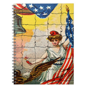 Vintage Lady, Eagle, Flag and Liberty Bell Mosiac Notebook
