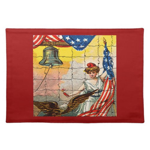 Vintage Lady Eagle Flag and Liberty Bell Mosiac Placemat