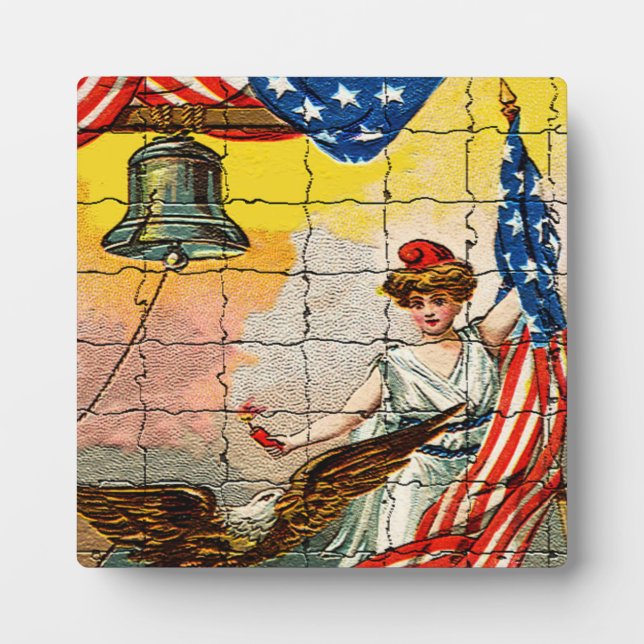 Vintage Lady, Eagle, Flag and Liberty Bell Mosiac Plaque (Front)