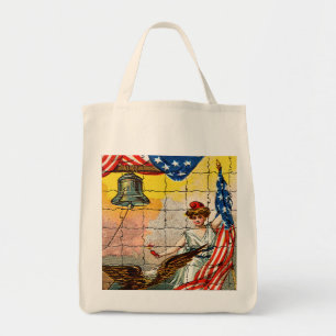 Vintage Lady, Eagle, Flag and Liberty Bell Mosiac Tote Bag