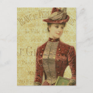 Vintage Lady Elegant Endpaper French Typography Postcard