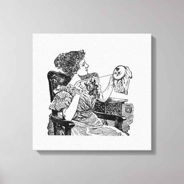 Vintage Lady Embroidery Canvas Print (Front)