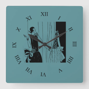 Vintage lady flapper 1920s fashion square wall clock