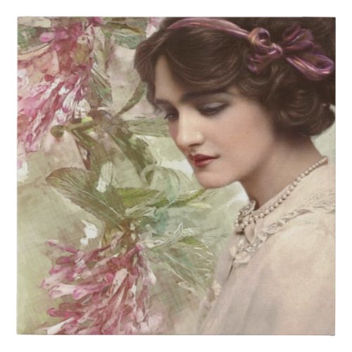 Vintage Lady Floral Faux Wrapped Canvas Print