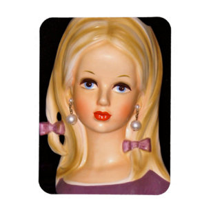 Vintage Lady Head Teen Girl Purple Bows 1960s Magnet