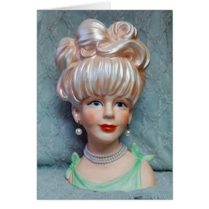Vintage Lady Head Vase Big Bouffant Hair Pearls