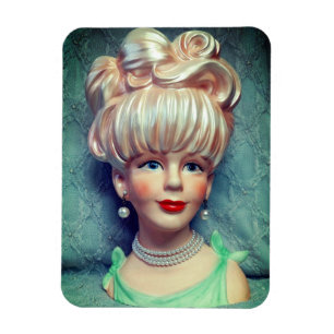 Vintage Lady Head Vase Big Bouffant Hair Pearls Magnet