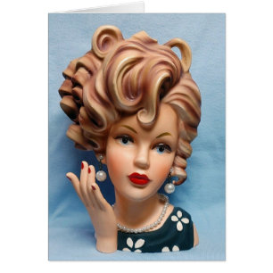 Vintage Lady Head Vase Big Corkscrew Hair Hand Up Cards