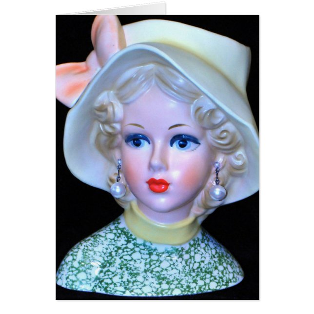 Vintage Lady Head Vase Flapper Cloche Hat Card (Front)
