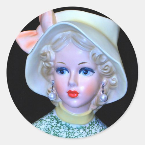Vintage Lady Head Vase Flapper Cloche Hat  Classic Round Sticker