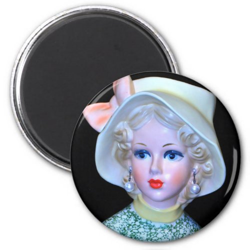 Vintage Lady Head Vase Flapper Cloche Hat  Magnet