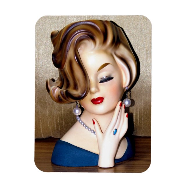 Vintage Lady Head Vase Flip Hairdo Ring Magnet (Vertical)