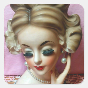 Vintage Lady Head Vase Miss New York Chic Square Sticker