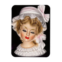 Vintage Lady Head Vase Pink Ruffled Bonnet