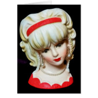 Vintage Lady Head Vase Platinum Blonde Braids Card