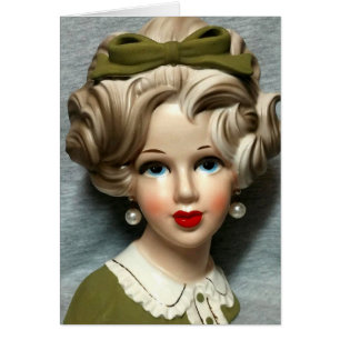 Vintage Lady Head Vase Teen Girl Swirly Hair Card