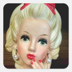 Vintage Lady Head Vase Teen Heart Necklace Square Sticker