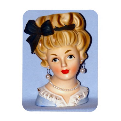 Vintage Lady Head Vase Teen in Blue Dress  Magnet