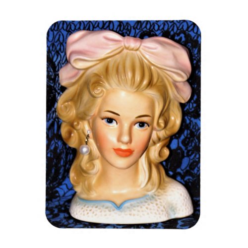 Vintage Lady Head Vase Teen Pink Bow 1960s Magnet