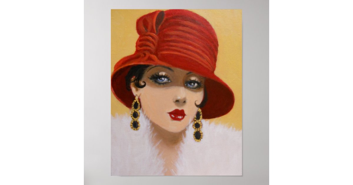 Vintage Lady In A Red Hat Poster Zazzle Com