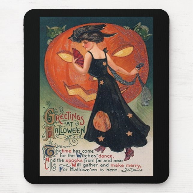 Vintage Lady in Black and Jack o' Lantern Mouse Pad (Front)