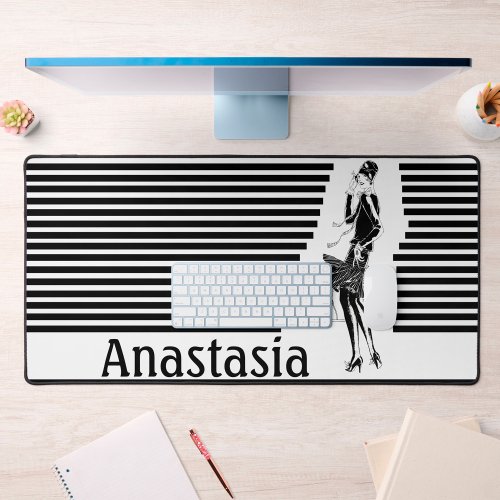 Vintage Lady in Black and White Desk Mat