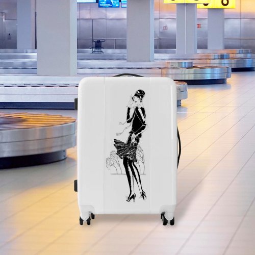 Vintage Lady in Black and White Luggage