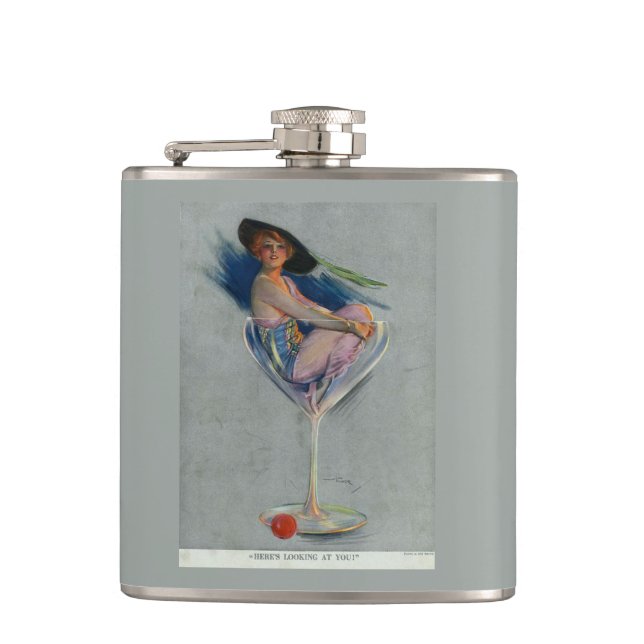 Vintage Lady in Champagne Glass Flask (Front)