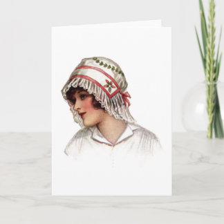 Vintage Lady in Embroidery and Lace Bonnet Card