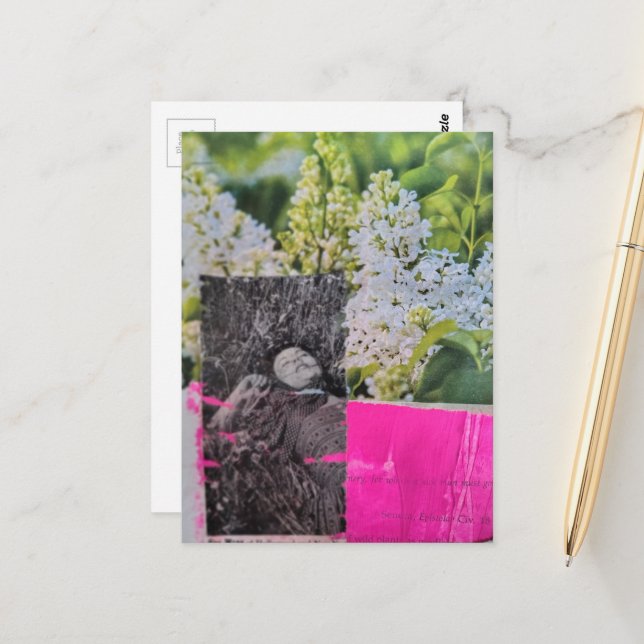 Vintage Lady in Flowers Collage Postcard (Front/Back In Situ)