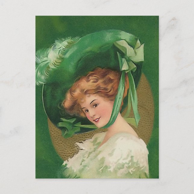 Vintage Lady in Green Post Card (Front)