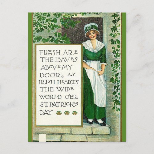 Vintage Lady in Green With Vines St Patricks Day Postcard