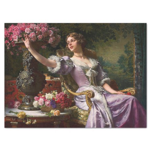 Vintage Lady In Pink Lilac Dress  Red Rose Tissue Paper