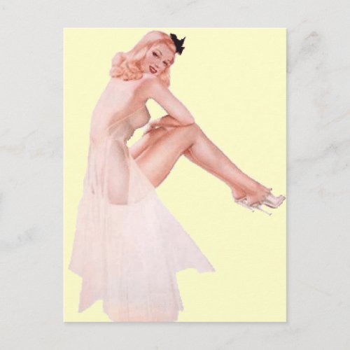 Vintage Lady in Pink Pin Up Girl Postcard