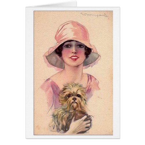 Vintage Lady in Pink with Dog