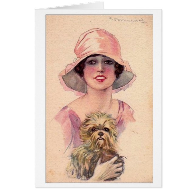Vintage Lady in Pink with Dog, (Front)