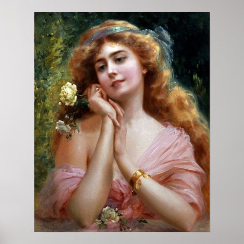Vintage Lady In Pink With Yellow Rose Poster