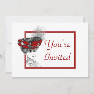 Vintage Lady In Red Hat Invitation