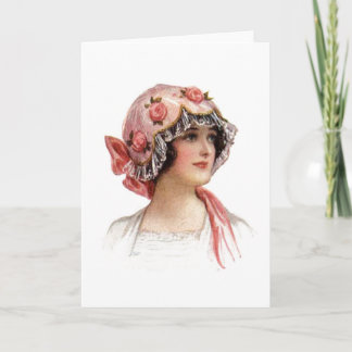Vintage Lady in Silk Flowered Bonnet Card