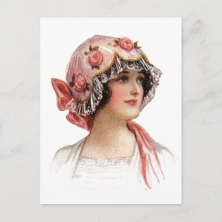 Vintage Lady in Silk Flowered Bonnet Postcard