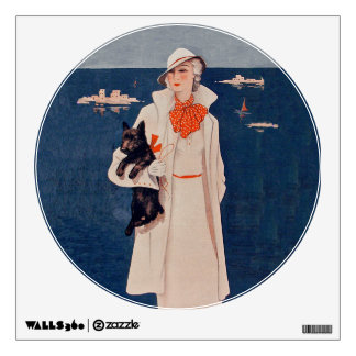 Vintage Lady In White Scotty Terrier Dog Ocean Wall Decal
