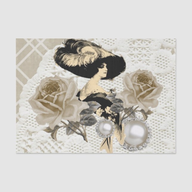 Vintage Lady Ivory Lace Elegant Tissue Paper (Front)