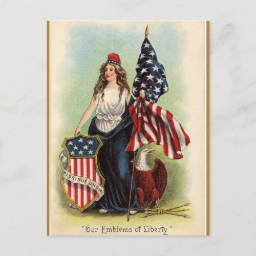 Vintage Lady Liberty and Emblems of Liberty Postcard