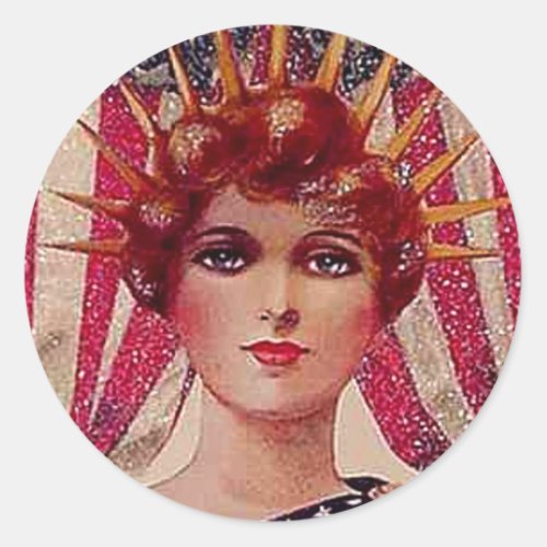 Vintage Lady Liberty July 4th Postcard Art Classic Round Sticker