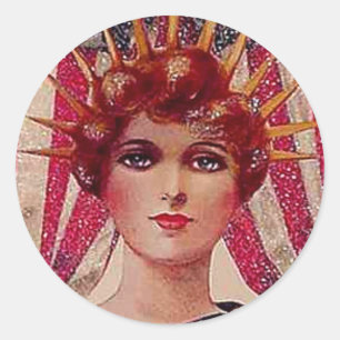 Vintage Lady Liberty July 4th Postcard Art Classic Round Sticker