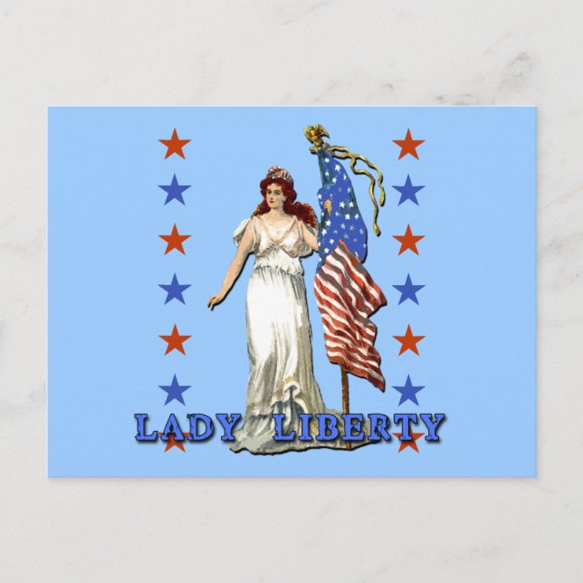 Vintage Lady Liberty with American Flag Postcard (Front)