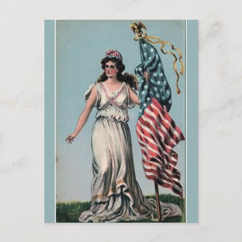 Vintage Lady Liberty With Flag Postcard